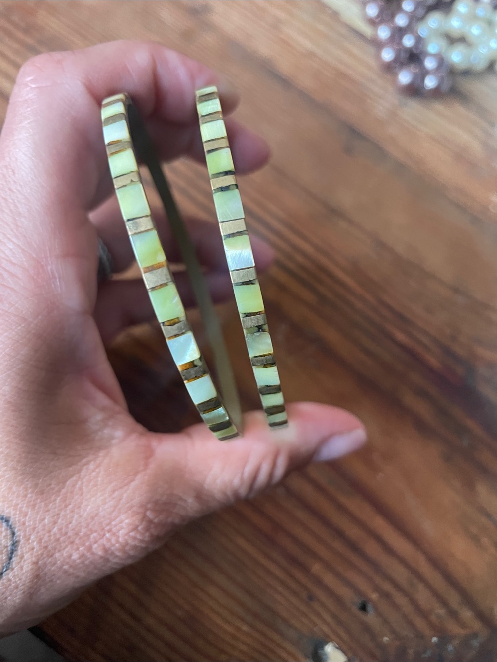 Green Mother of Pearl Inlay Bangle Bracelets